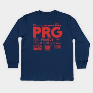 Vintage Prague PRG Airport Code Travel Day Retro Travel Tag Czech Republic Kids Long Sleeve T-Shirt